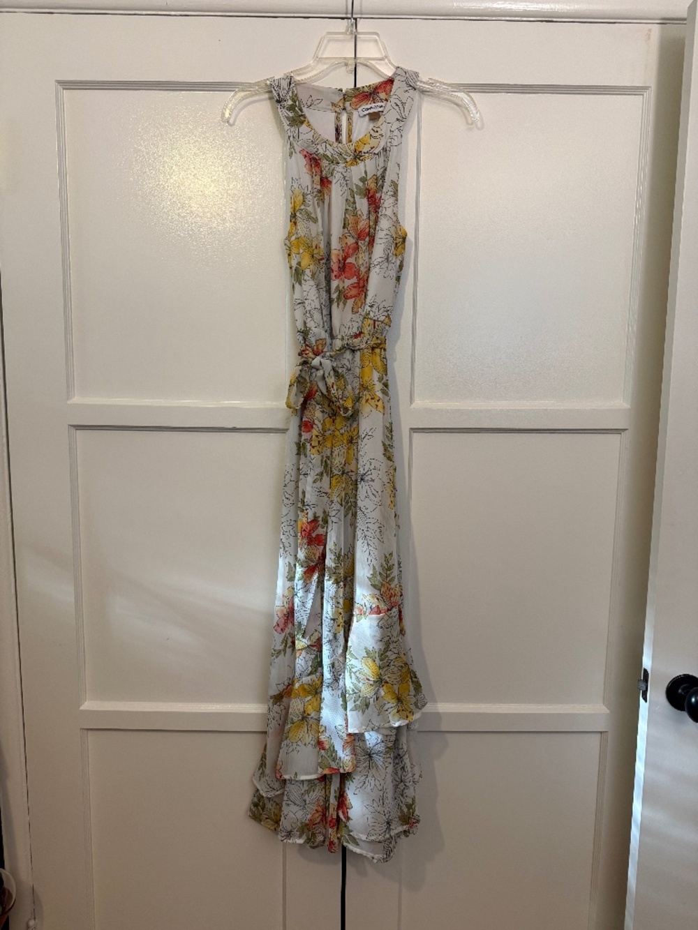 Calvin Klein Floral High-Low Maxi Dress Women 6 Polyester